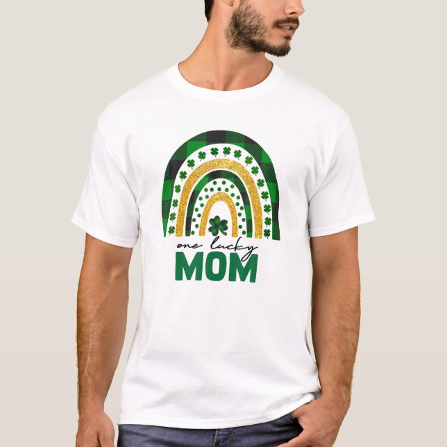 One Lucky Mom Rainbow St Patricks Day Shamrock T-Shirt (Front)