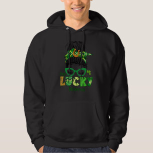 One Lucky Momma Messy Bun Leopard St Patrick's Day Hoodie