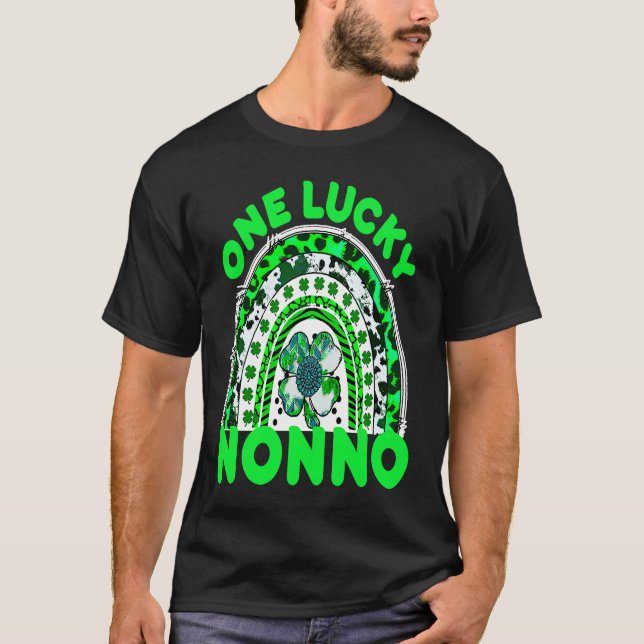 One Lucky Nonno Good Luck Green Rainbow Shamrock L T-Shirt (Front)