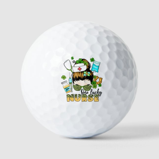 One Lucky Nurse - Messy Bun - St. Patrick’s Day Golf Balls (Front)