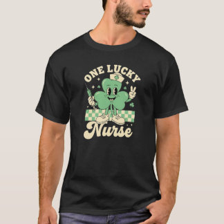 One Lucky Nurse Retro Shamrock Mascot Art T-Shirt
