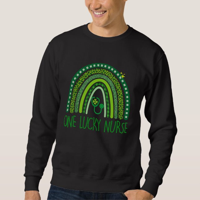 One Lucky Nurse Scrub RN ICU ER St Patricks Day Nu Sweatshirt (Front)
