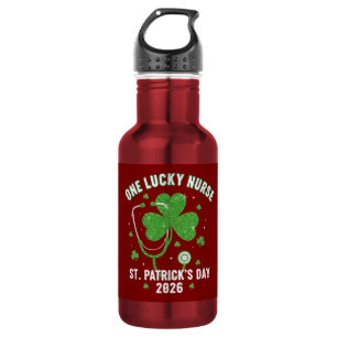 One Lucky Nurse St. Patrick's Day 2026 Green Glitt Stainless Steel Water Bottle
