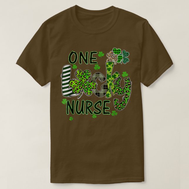 One Lucky Nurse St Patrick's Day Shamrock Leopard  T-Shirt (Design Front)