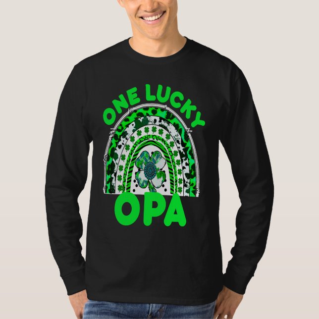One Lucky Opa Good Luck Green Rainbow Shamrock Leo T-Shirt (Front)