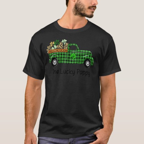One Lucky Pappy Green Plaid Truck Shamrocks St Pat T_Shirt