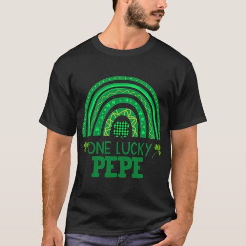 One Lucky Pepe Shamrock Patrick s Day Rainbow Iris T_Shirt