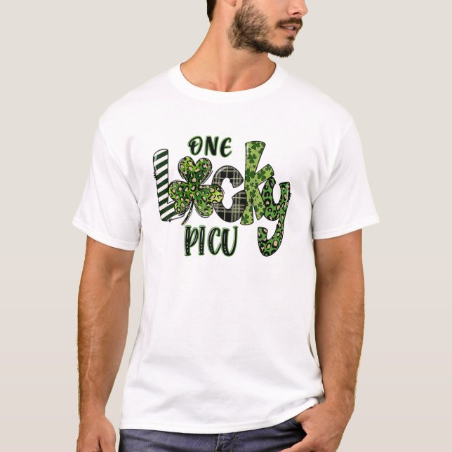 One Lucky PICU Leopard Plaid St Patrick’S Day 2022 T-Shirt (Front)