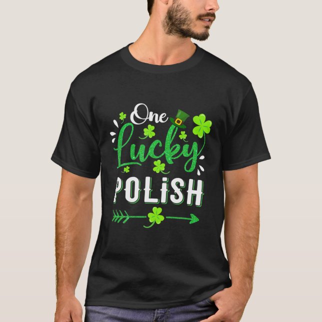 One Lucky Polish Shamrock Leprechaun Hat St Patric T-Shirt (Front)