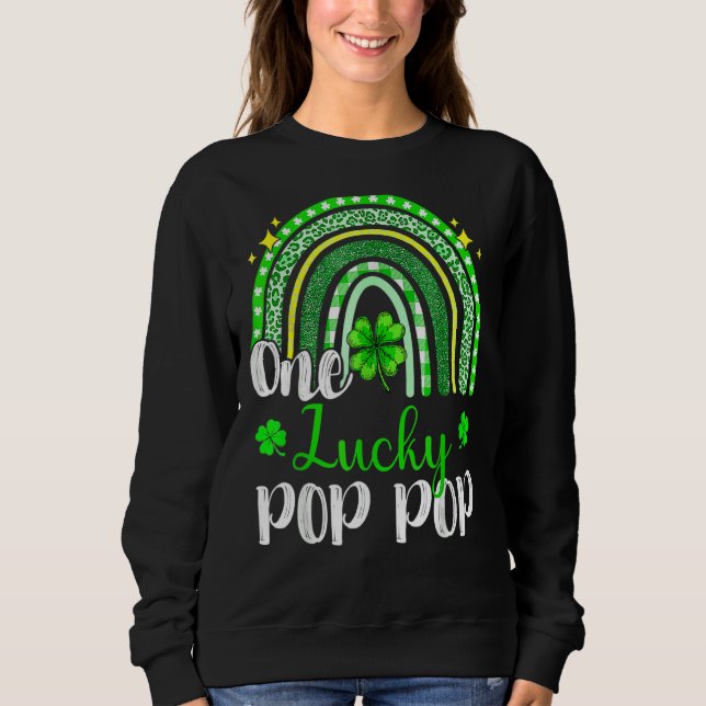 One Lucky Pop Pop Leopard Print Rainbow St Patrick Sweatshirt (Front)