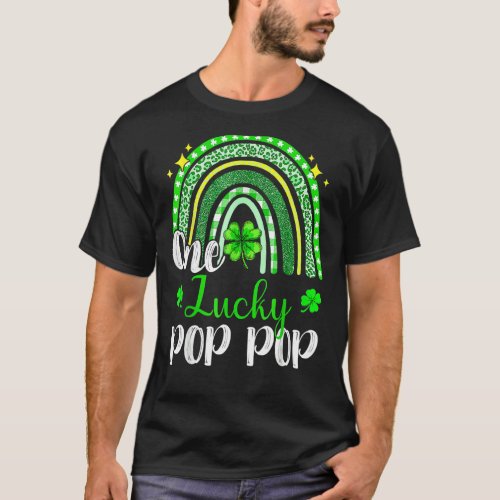One Lucky Pop Pop Leopard Print Rainbow St Patrick T_Shirt