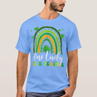 One Lucky Pre K Teacher Rainbow Shamrock Patrick's T-Shirt