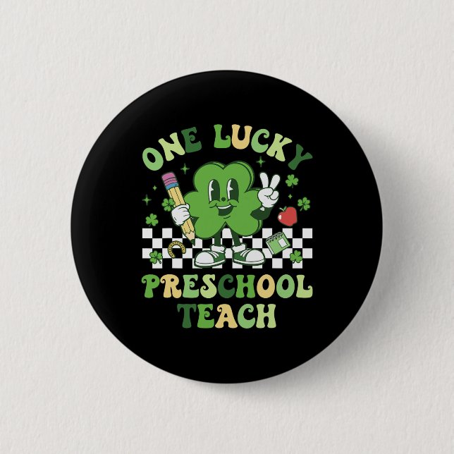 One Lucky Preschool Teacher Gnome St Patricks Day  Button (Front)