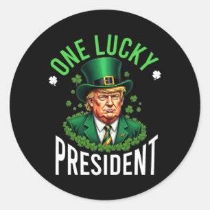 One Lucky President Donald Trump Funny Patricks Da Classic Round Sticker