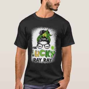 One Lucky Ray Ray Messy Bun Leopard St Patrick's D T-Shirt