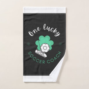 One Lucky Soccer Coach Funny Humor Quote Black Fun Hand Towel