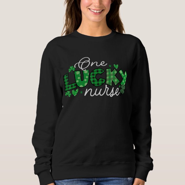 One Lucky Teacher Buffalo Plaid St Patricks Teache Sweatshirt (Front)