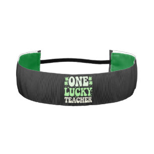 One Lucky Teacher Groovy Retro Teacher St Patricks Athletic Headband