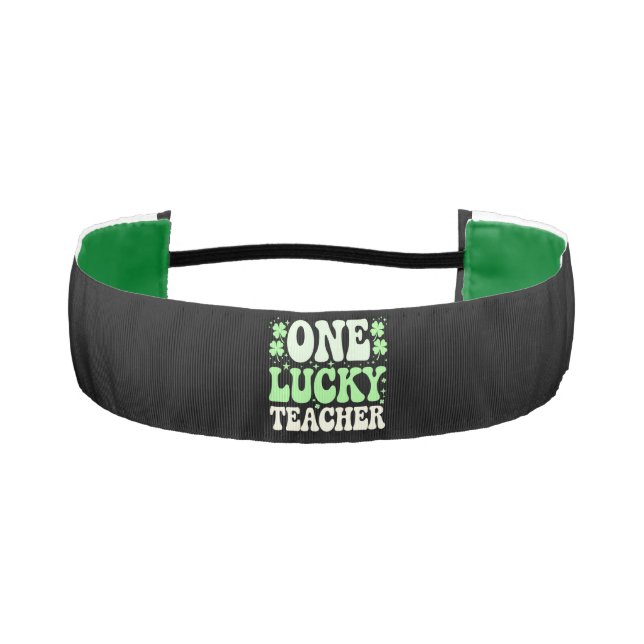 One Lucky Teacher Groovy Retro Teacher St Patricks Athletic Headband (Front)