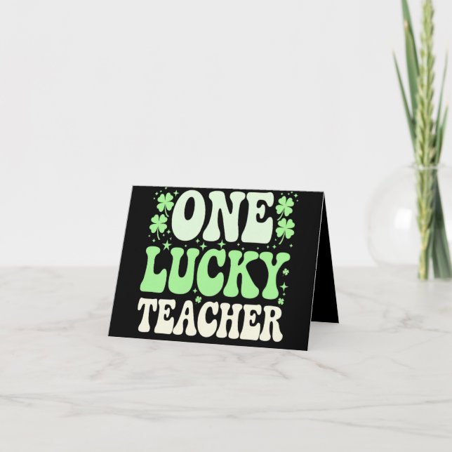 One Lucky Teacher Groovy Retro Teacher St Patricks Card (Front)