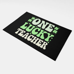 One Lucky Teacher Groovy Retro Teacher St Patricks Doormat