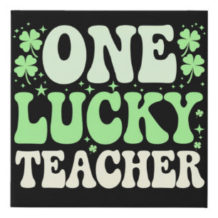 One Lucky Teacher Groovy Retro Teacher St Patricks Faux Canvas Print