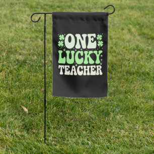 One Lucky Teacher Groovy Retro Teacher St Patricks Garden Flag