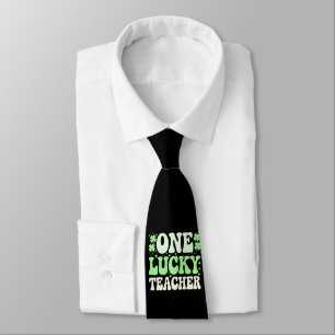 One Lucky Teacher Groovy Retro Teacher St Patricks Neck Tie
