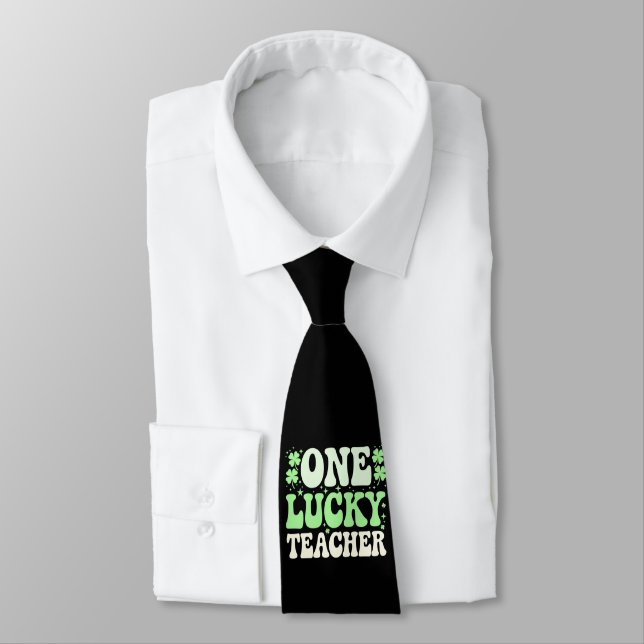 One Lucky Teacher Groovy Retro Teacher St Patricks Neck Tie (Tied)