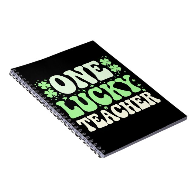 One Lucky Teacher Groovy Retro Teacher St Patricks Notebook (Right Side)
