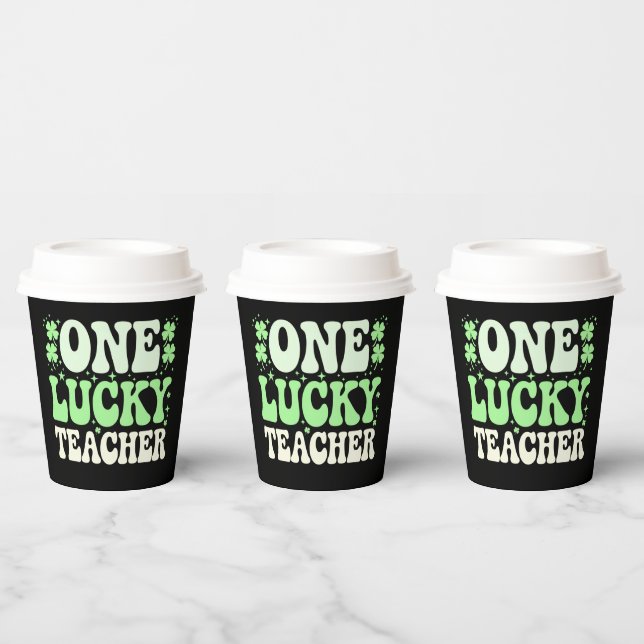 One Lucky Teacher Groovy Retro Teacher St Patricks Paper Cups (Multi)