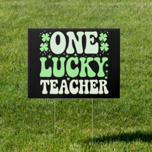 One Lucky Teacher Groovy Retro Teacher St Patricks Sign