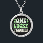 One Lucky Teacher Groovy Retro Teacher St Patricks Silver Plated Necklace<br><div class="desc">One Lucky Teacher Groovy Retro Teacher St Patrick's Day</div>