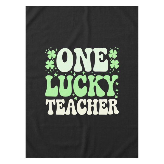 One Lucky Teacher Groovy Retro Teacher St Patricks Tablecloth (Front)