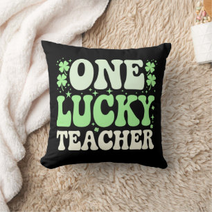 One Lucky Teacher Groovy Retro Teacher St Patricks Throw Pillow
