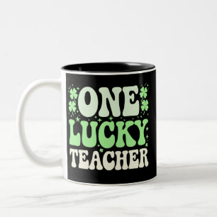 One Lucky Teacher Groovy Retro Teacher St Patricks Two-Tone Coffee Mug