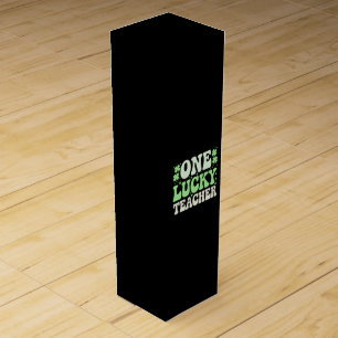 One Lucky Teacher Groovy Retro Teacher St Patricks Wine Box