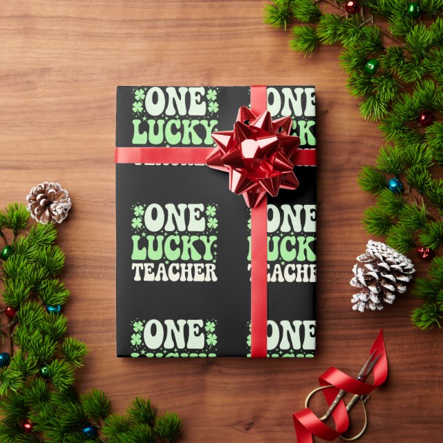 One Lucky Teacher Groovy Retro Teacher St Patricks Wrapping Paper (Holiday Gift)