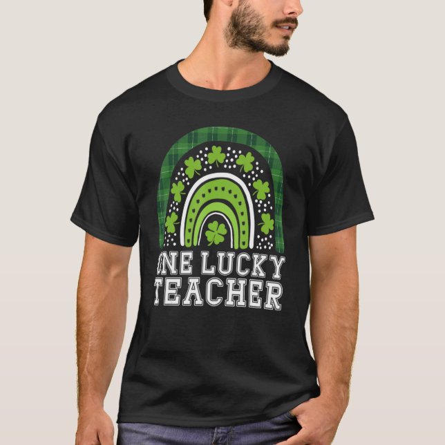 One Lucky Teacher Leopard Rainbow St. Patrick's Da T-Shirt (Front)