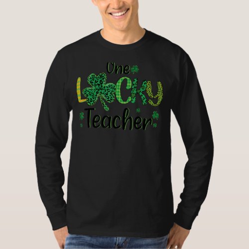 One Lucky Teacher Leopard Shamrock St Patricks Da T_Shirt
