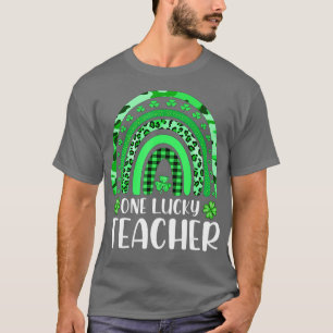 One Lucky Teacher Rainbow Leopard Shamrock St Patr T-Shirt