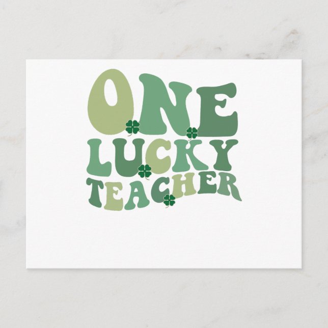 One Lucky Teacher St Patricks Day Retro Groovy Postcard (Front)