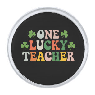 One Lucky Teacher Teaching Retro St Patrick's Day Silver Finish Lapel Pin