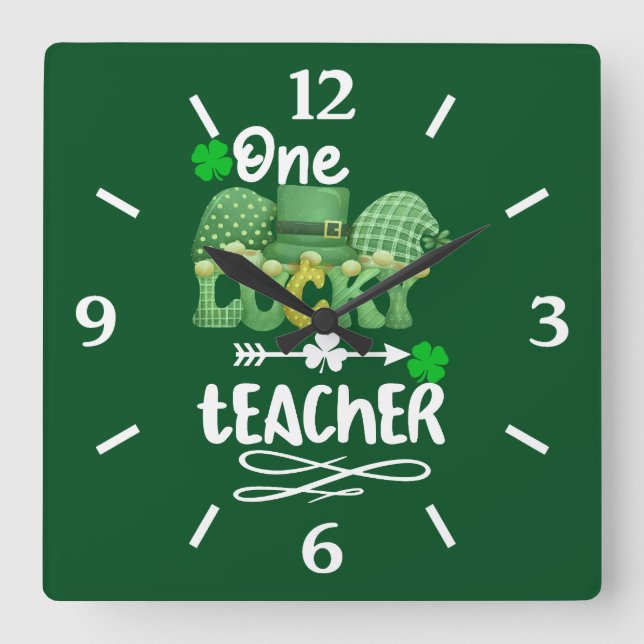 One Lucky teacher with gnomes Square Wall Clock (Front)