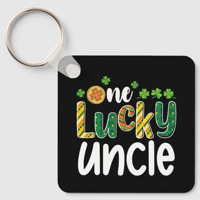 One Lucky Uncle Matching Family St Patrick's Day Keychain (Front)