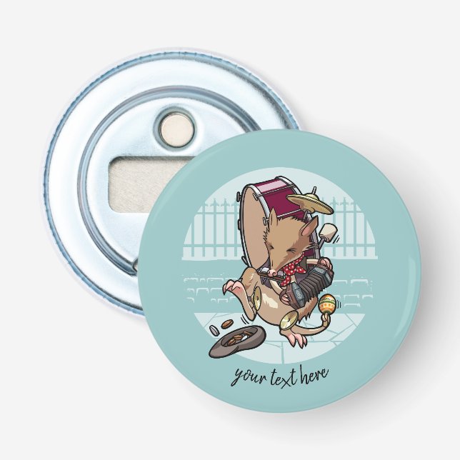 One Man Band Busker Cartoon Bandicoot Bottle Opener (Front)