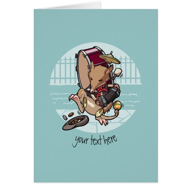 One Man Bandicoot Busking With Harmonica Cartoon Cards (Front)