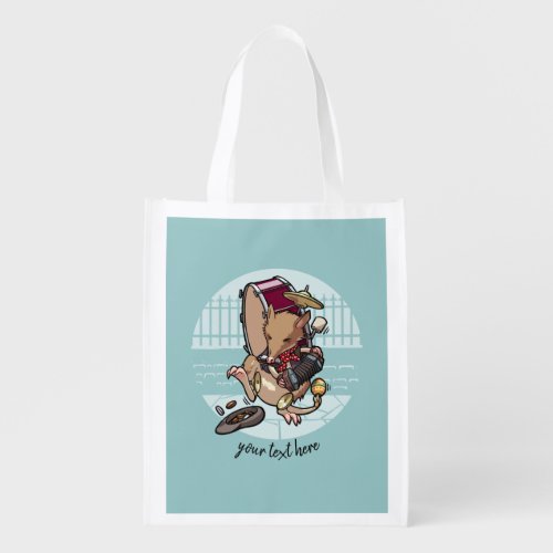 One Man Bandicoot Busking With Harmonica Cartoon Grocery Bag