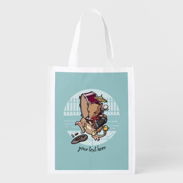 One Man Bandicoot Busking With Harmonica Cartoon Grocery Bag (Front)