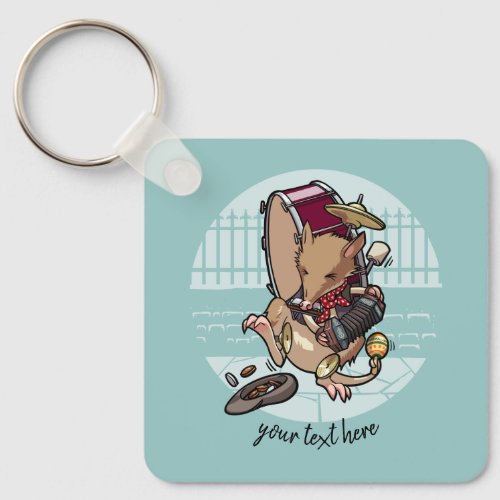 One Man Bandicoot Busking With Harmonica Cartoon Keychain